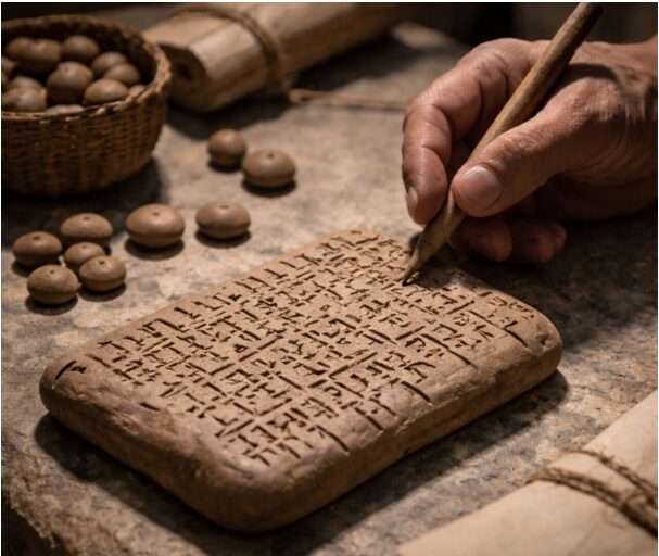 l'abaque, un instrument où l'on déplaçait des jetons ou des billes sur des lignes.